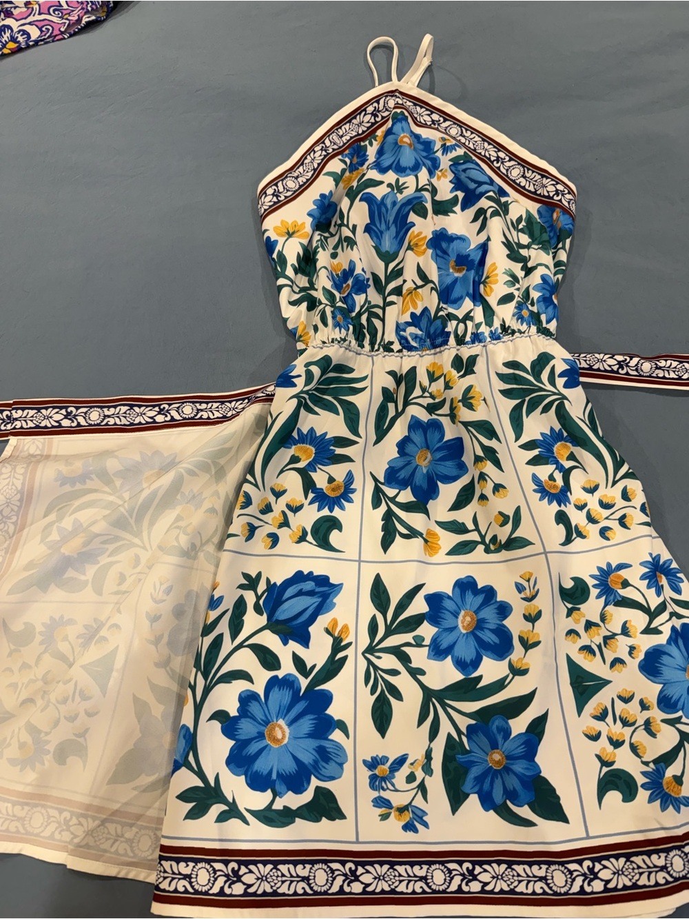 Cupshe Blue Floral Strapless Tile-Print Sundress